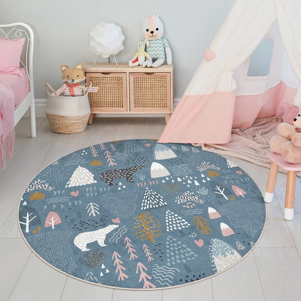 Niebieski dywan dziecięcy odpowiedni do prania ø150 cm Forest Land – Mila Home