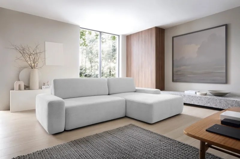 Narożnik BOULI Lewostronny z Elektryczną Regulacją wolnostojący tkanina Raven 06 Popielaty DOMO HOME