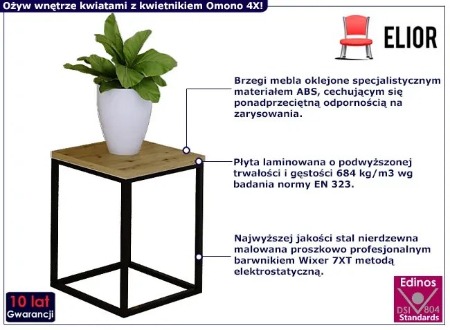 Industrialny kwietnik czarny + dąb artisan - Omono 4X