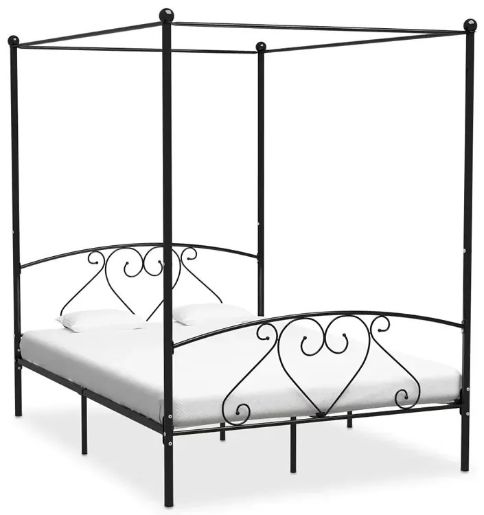 Czarne Metalowe Łóżko Z Baldachimem 200X200 Cm F5-E94