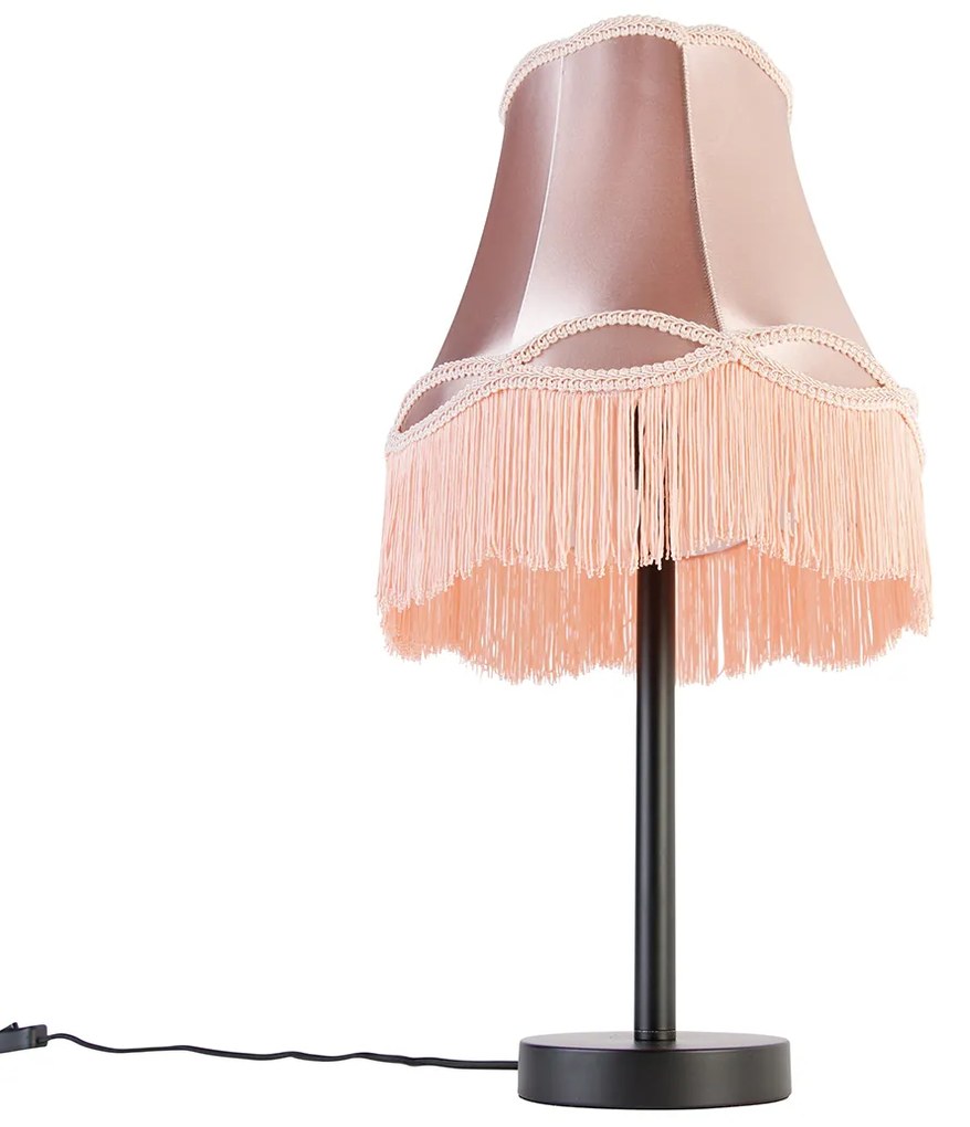 Klasyczna lampa stołowa czarna z abażurem Granny różowym 30 cm - Simplo klasyczny/Antyczny Oswietlenie wewnetrzne