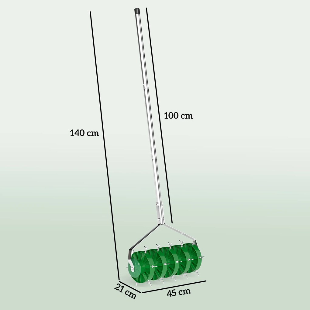 Outsunny ręczny aerator do trawnika 45 cm szerokości 30 stalowych kolców do napowietrzania trawy ciemnozielony | Aosom PL