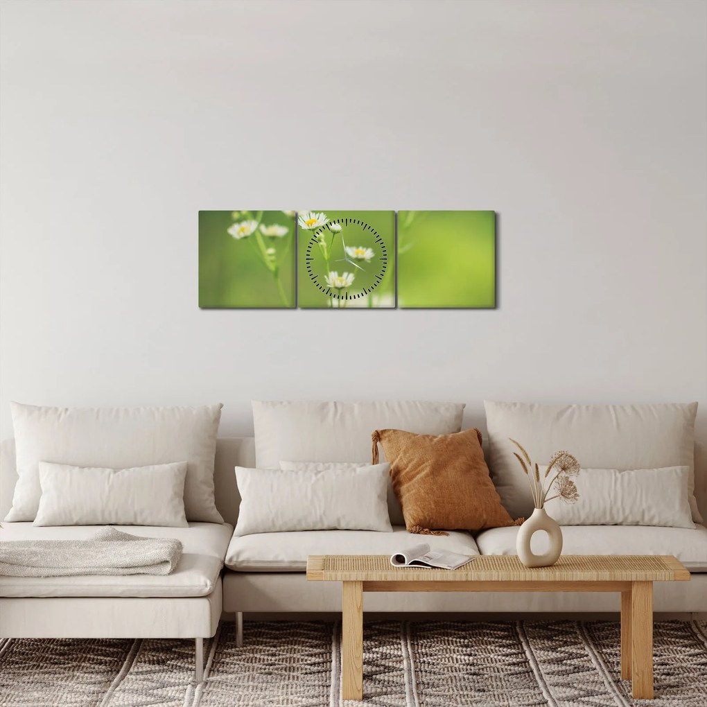 Obraz stokrotek (z zegarem) (90x30 cm)