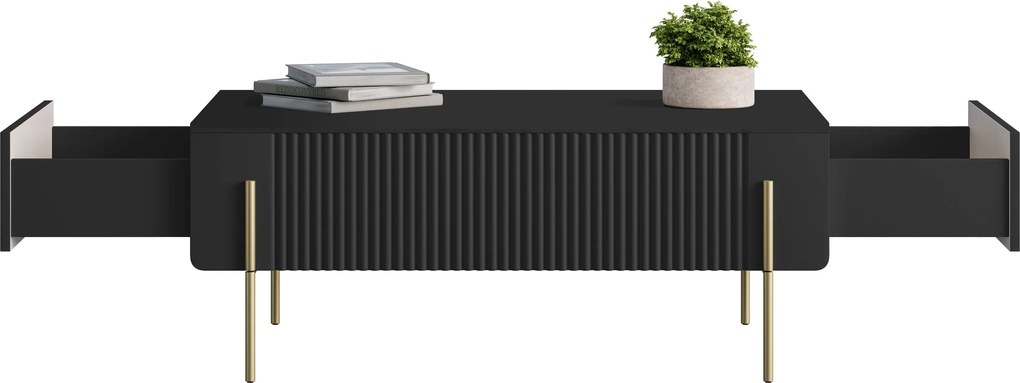Stolik kawowy Malmi 100 cm z szufladami - czarny mat / złote nóżki