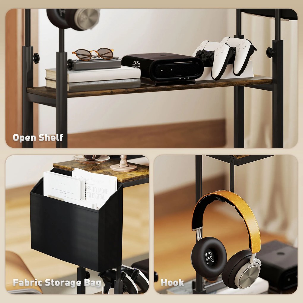 HOMCOM Stojące biurko z regulowaną wysokością i nachyleniem blatu, kółkami, półką, do pisania, czytania, rysowania, Rustykalny Brąz