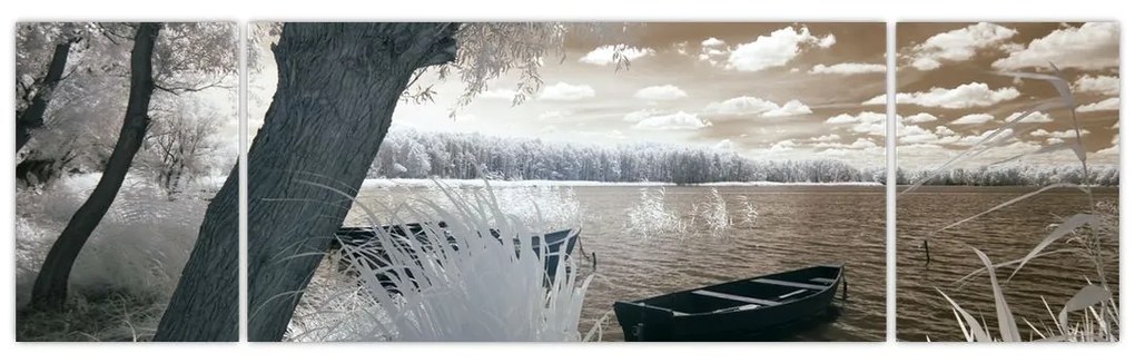 Obraz łodzi na jeziorze (170x50 cm)