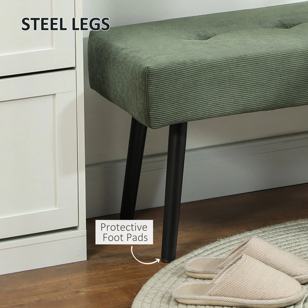 HOMCOM Ławka Polsterbank z Sztruksu, Ławka z Metalowymi Nogami, Ławka do Przedpokoju 100 x 36 x 45 cm Zielony