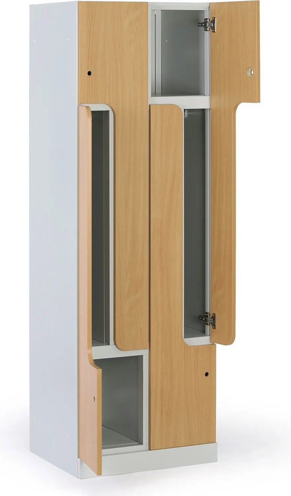 Metalowa szafka ubraniowa S1 Z, 4-drzwiowa, 1850 x 600 x 500 mm, zamek obrotowy, drzwi laminowane, biała