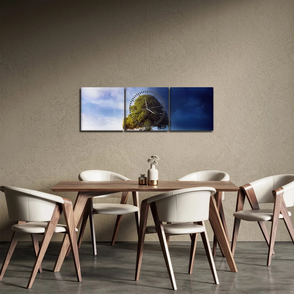 Obraz - Dzień i noc (z zegarem) (90x30 cm)