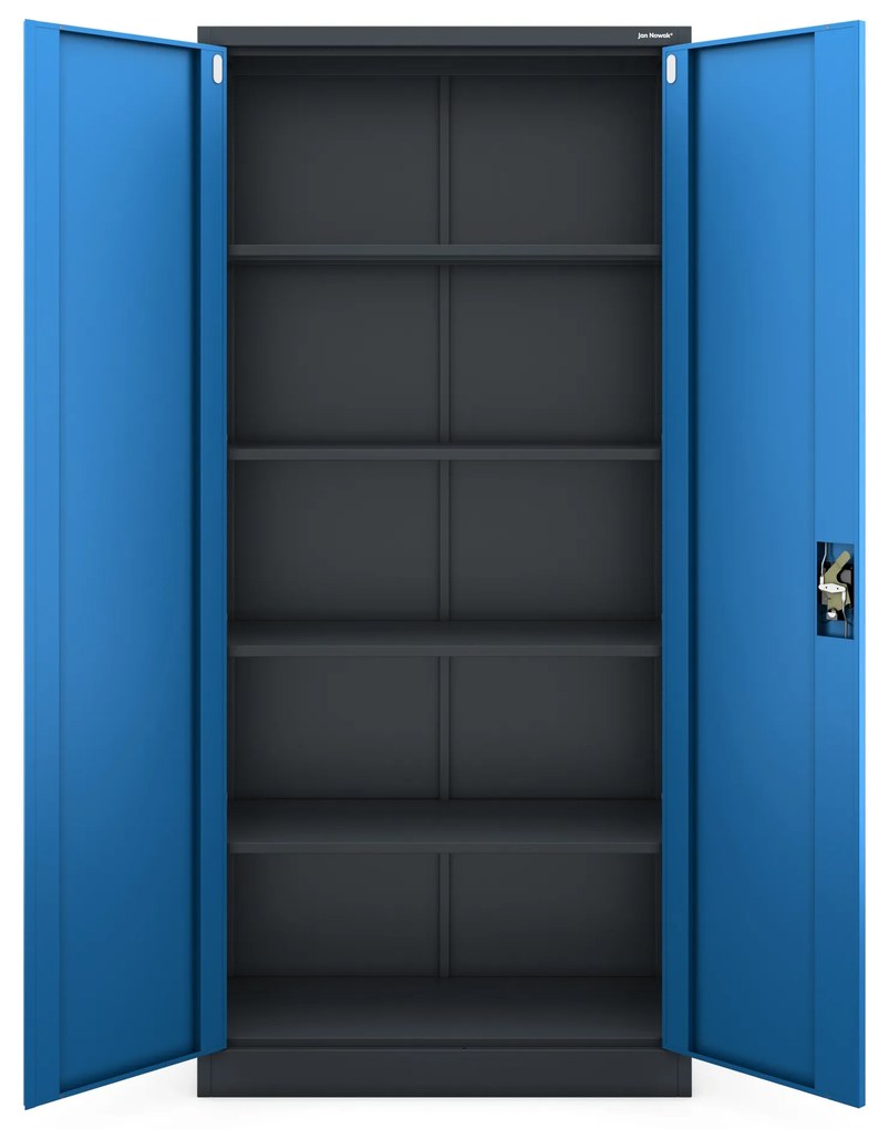 Szafa na dokumenty biurowa metalowa antracytowo-niebieska: JAN H, 900 x 1950 x 400 mm