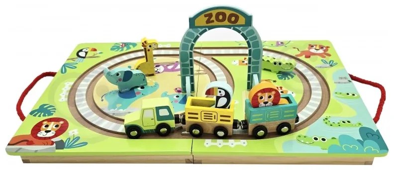 Tooky toy drewniany pociąg kolejka zoo ciuchcia na magnes tor w walizce
