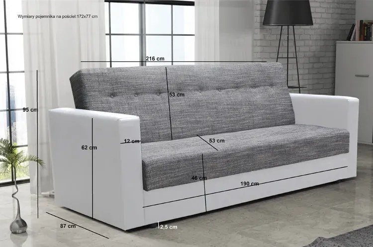 Wersalka rozkładana czarny + popielaty R2-L70