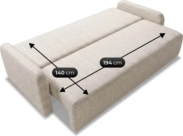 Sofa DUO Rozkładana Dwuosobowa Beżowa Szenil Japandi