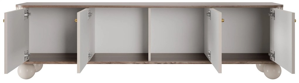 Szafka RTV Vesper 4D 187 cm - kaszmir / orzech / złote uchwyty / nogi kule