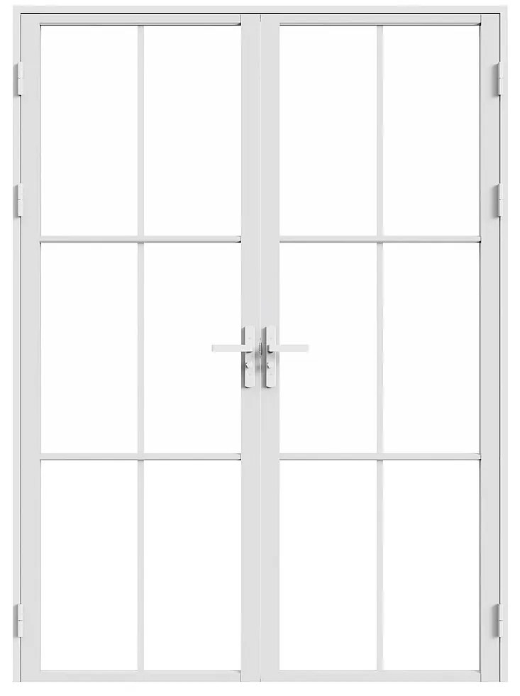 Drzwi kompletne 2-skrzydłowe dwustronne z aluminium i szkła hartowanego - Biały - 2 x wys. 204 x szer. 73 cm - SEROTO