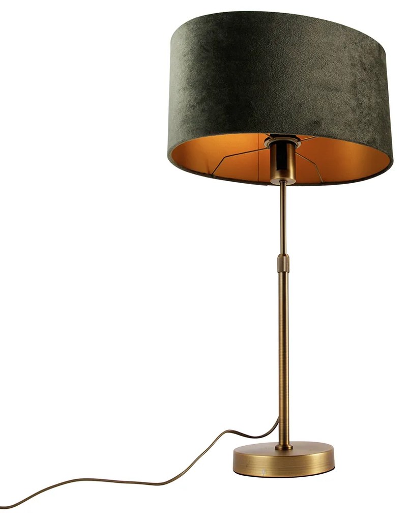 Lampa stołowa brązowa z owalnym, aksamitnym abażurem zielonym 35 cm - Parte Nowoczesny Oswietlenie wewnetrzne