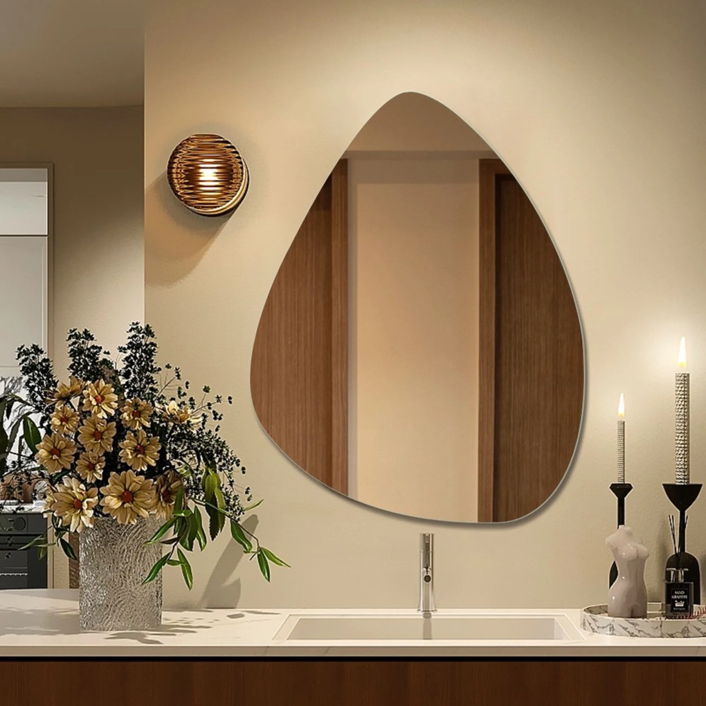 Lustro o nieregularnym kształcie oszlifowane bez podświetlenia DROP | Różny rozmiar | Różne kolory szkła : Kolor tafli szkła - Brązowy, Rozmiar - 80 x 60 cm