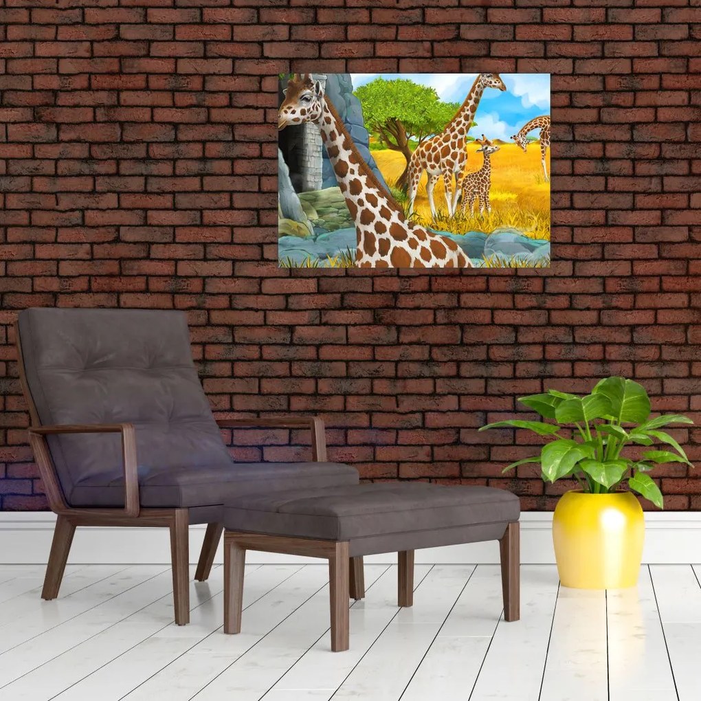Obraz na szkle - Rodzina żyraf (70x50 cm)