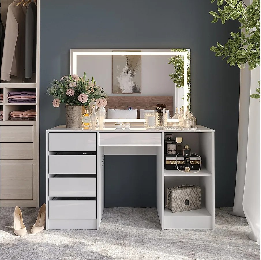 Stół toaletowy biały/biały wysoki połysk 128.2x50.1x76 sherry