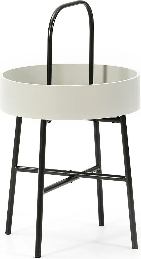 Stolik pomocniczy Jaipur z blatem MDF w kolorze szarym i konstrukcją metalową w matowym czarnym.