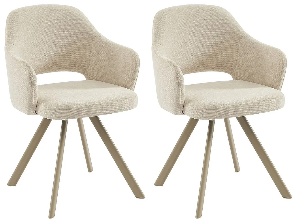 Zestaw 2 obrotowych krzeseł z tkaniny tweedowej i beżowego metalu - Kremowy - RASEMA