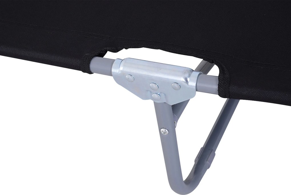 Outsunny Leżak Plażowy Czarny z Regulowanym Oparciem Składany Idealny na Balkon i Taras do 120 kg | Aosom PL