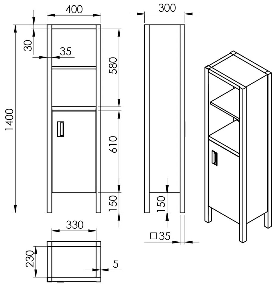Brązowa wysoka wąska szafka łazienkowa z litego drewna świerkowego 40x140 cm Brand – Sapho