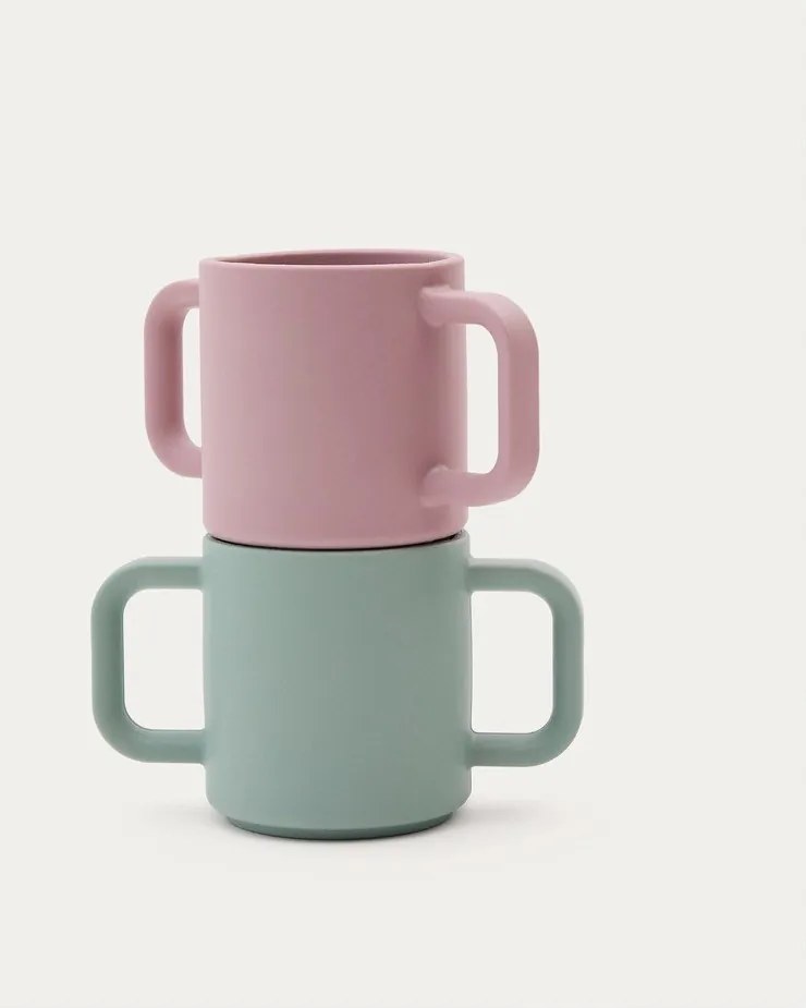 Jasnoróżowo-turkusowe silikonowe kubki dla dzieci zestaw 2 szt. Lili – Kave Home