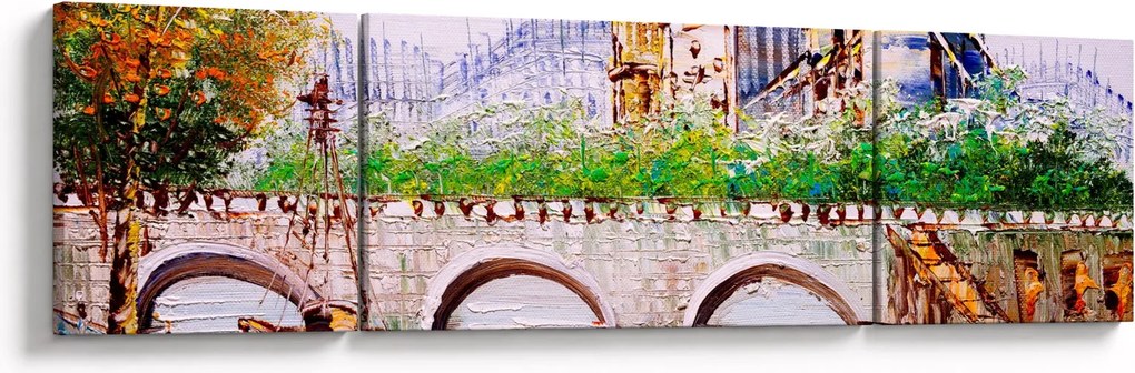 Obraz - Obraz olejny przedstawiający miasto (170x50 cm)