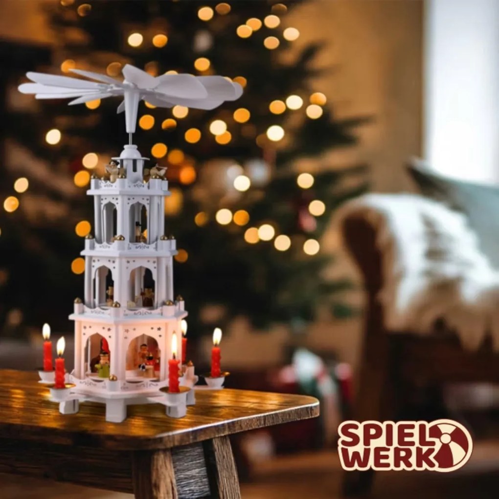 Piramida świąteczna MERRY, 60x20x20cm, biała Spielwerk