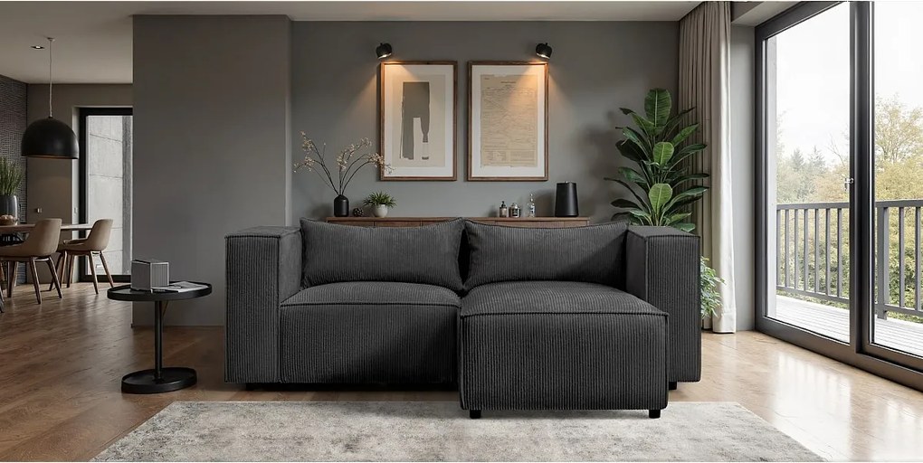 Narożnik w kształcie L Modulo, tkanina Lincoln, Czarny, Prawy