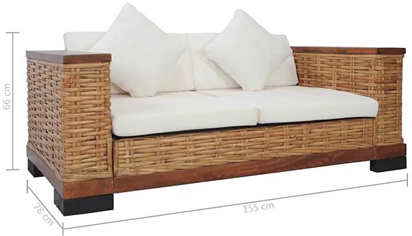Sofa Otma 2A dwuosobowa - rattan + brąz