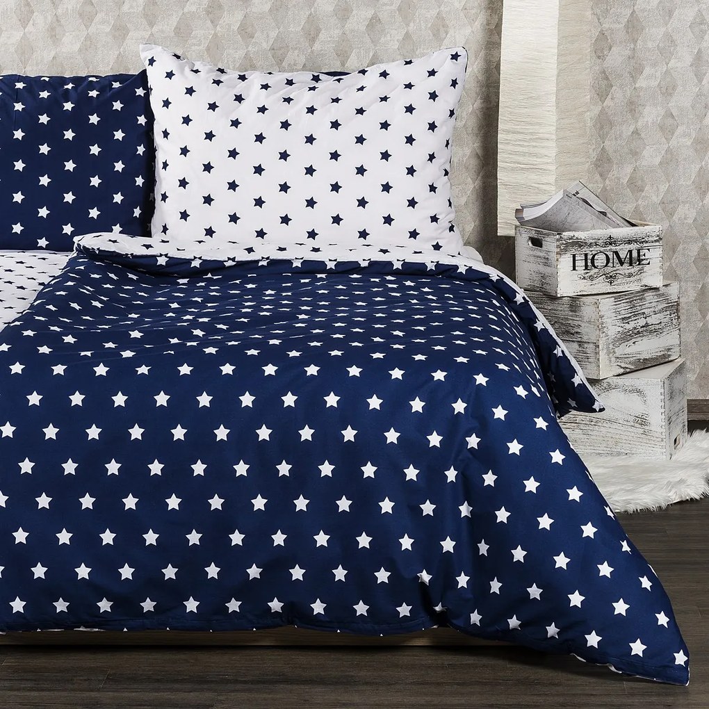 4Home pościel bawełniana Stars Navy blue, 160 x 200 cm, 70 x 80 cm