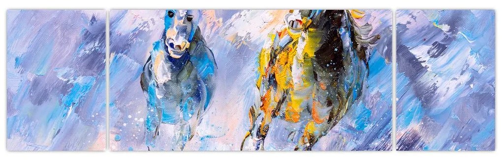 Obraz biegnących koni, obraz olejny (170x50 cm)