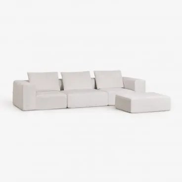Sofa Modułowy 3-częściowy Z Pufą Z Tkaniny Chenille, Pakowany Próżniowo Norridge Szenila Kremowy Beż - Sklum