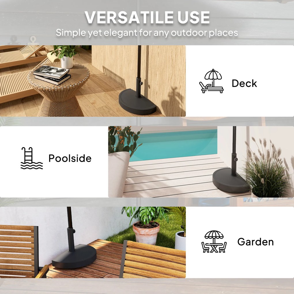 Podstawa do parasola Outsunny z betonu, półokrągła, uchwyt na parasol, ciężarek dla parasola 34/38/48mm