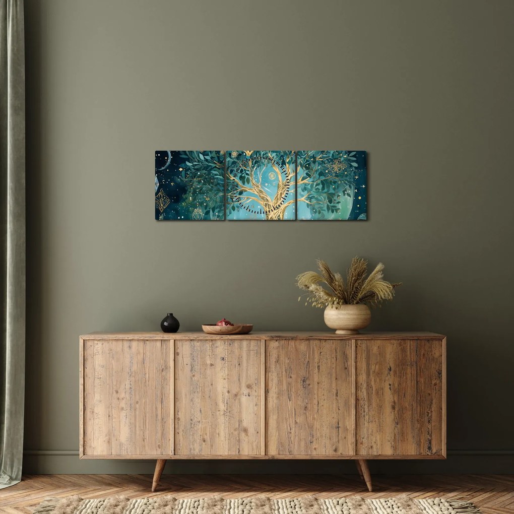 Obraz – Drzewo życia we wszechświecie (z zegarem) (90x30 cm)