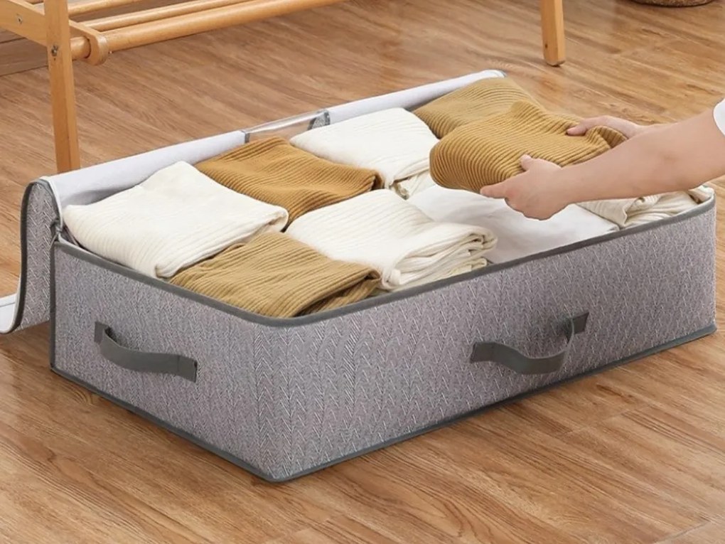 PrzytulneMieszkanie.pl PrzytulneMieszkanie.pl Tekstylne pudełko na pościel pod łóżko EASY 90 L 80x47x25 cm, szare