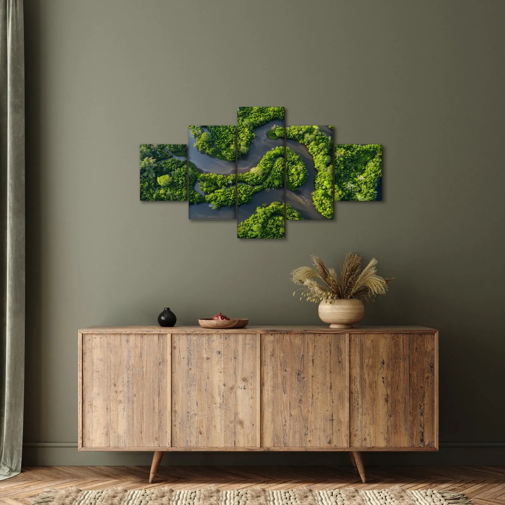 Obraz - Krajobraz leśny z rzeką (125x70 cm)
