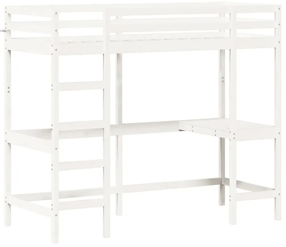 Białe sosnowe łóżko piętrowe z biurkiem 80x200 - Elba 4X