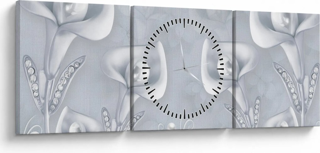 Obraz - Perłowe kwiaty (z zegarem) (90x30 cm)