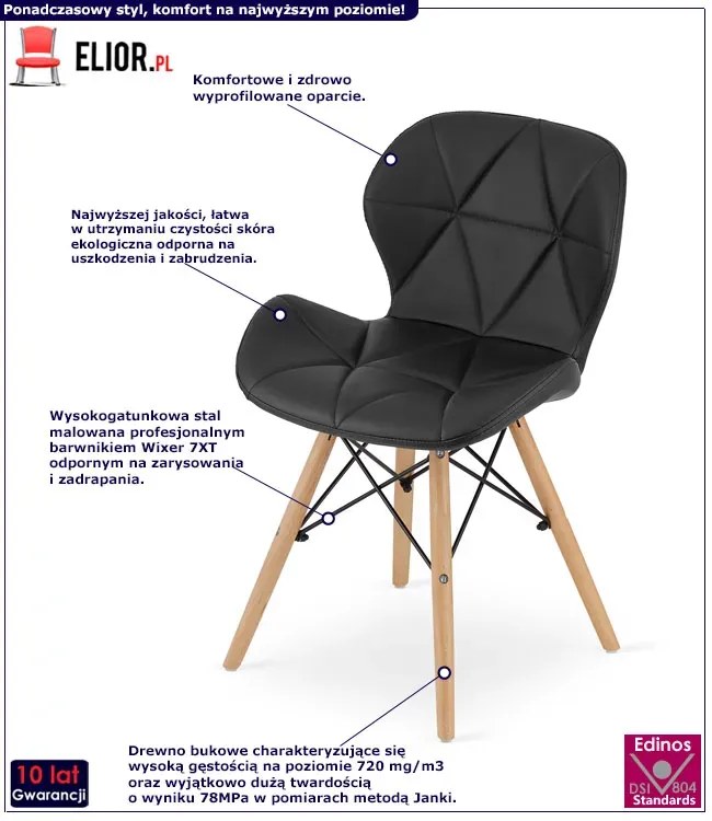 Komplet czarnych krzeseł z ekoskóry 4szt. C6-F33