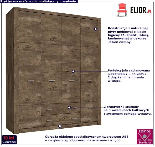 Szafa czterodrzwiowa jesion ciemny D4-B55