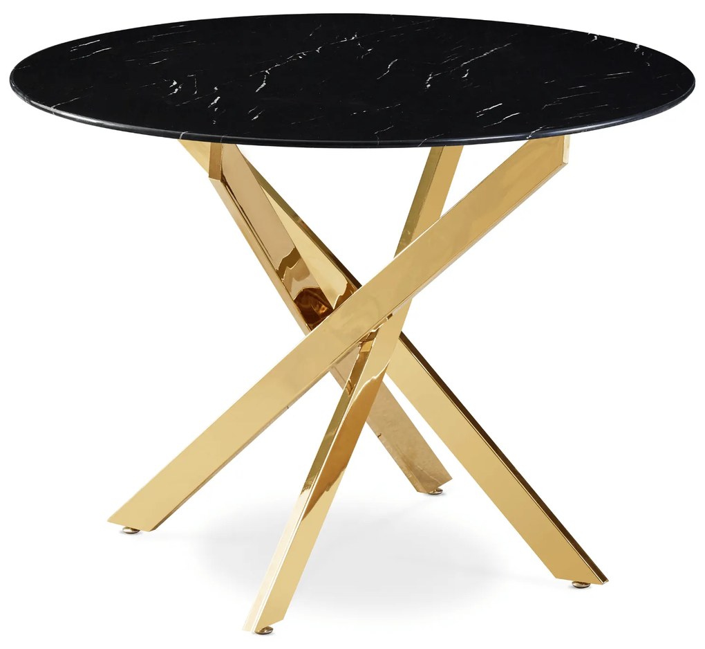 Stół Okrągły Szklany BALI 100 cm Czarny Marmur/Złoty Glamour