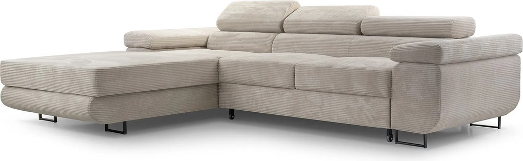 Masseno Narożnik GIULIO z funkcją spania i pojemnikiem na pościel Narozniki L, Rozkładana sofa - Beżowy, POSO 100