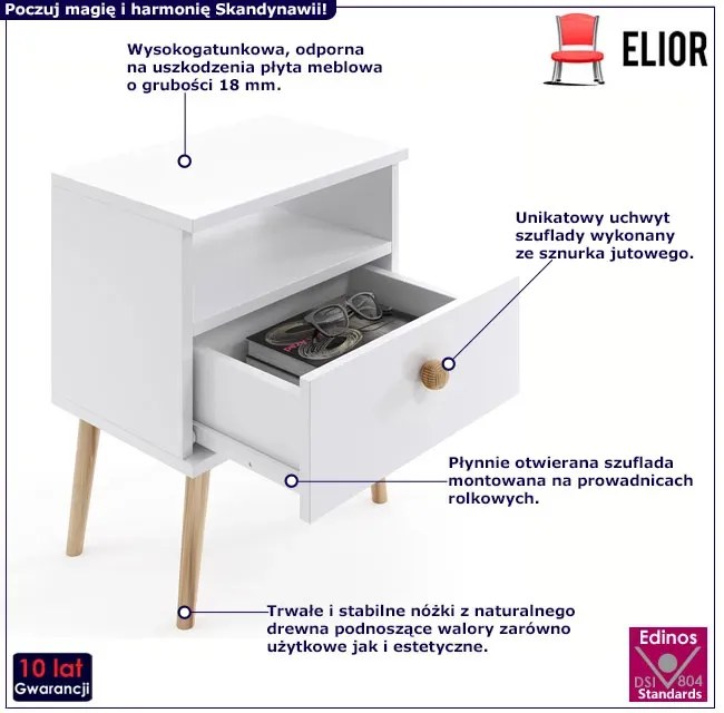 Biała szafka nocna w stylu skandynawskim - Tida 4X