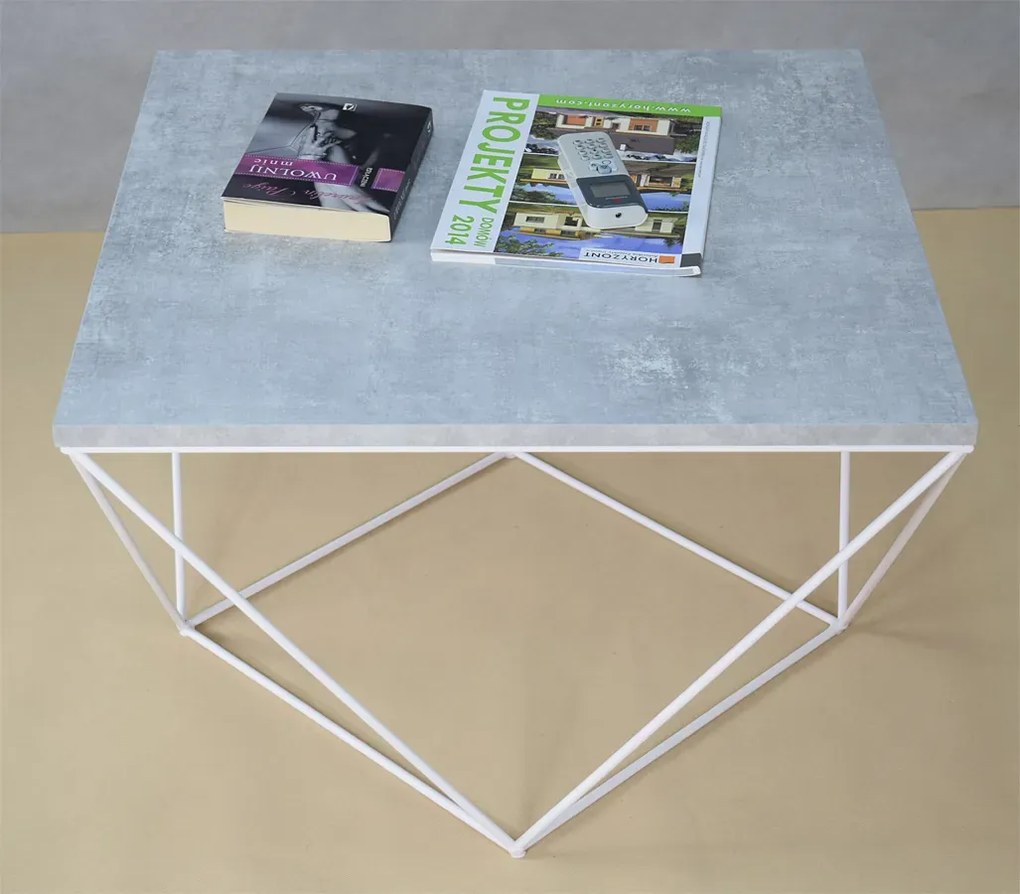 Druciany stolik kawowy beton + biały H9-B12