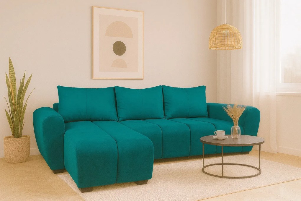 Kompaktowy, rozkładany narożnik Bueno, turkusowy - Soro 86