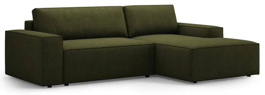Ciemnozielony rozkładany narożnik z materiału bouclé (prawostronny) Jodie – Micadoni Home