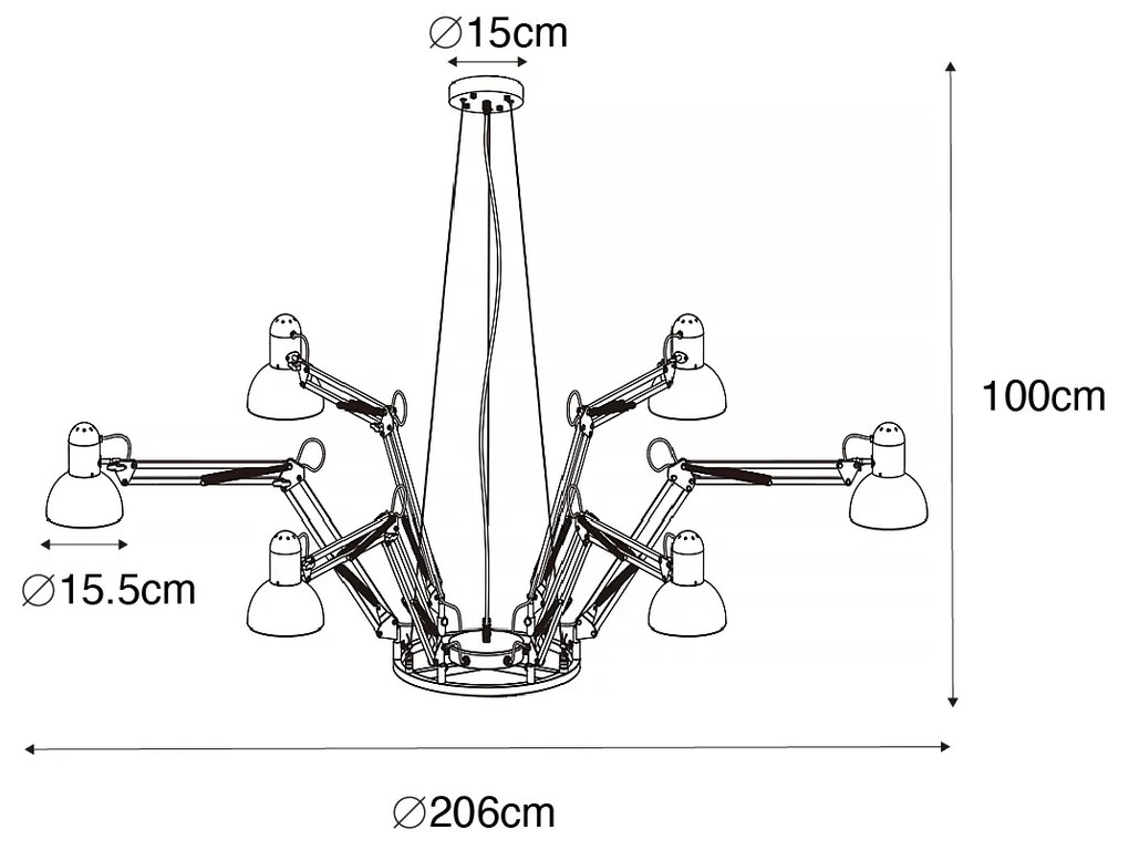 Industrialna lampa wisząca czarna 6-światłowa regulowana - Hobby SpinnePrzemysłowy Oswietlenie wewnetrzne